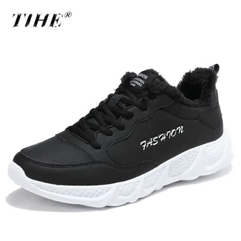 

Winter Running Shoes Men Plus Size 48 Warm Sneakers with Fur Leather Sports Shoes Man Fitness Athletic Trainers Tenis Masculino