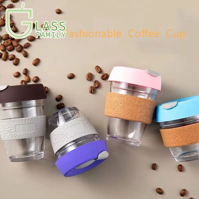 GF 350ml Reusable Glass Coffee Cup with Silicone Lid and Cork Sleeve Protable Travel Mugs for Tea Drinking Glasses | Дом и сад