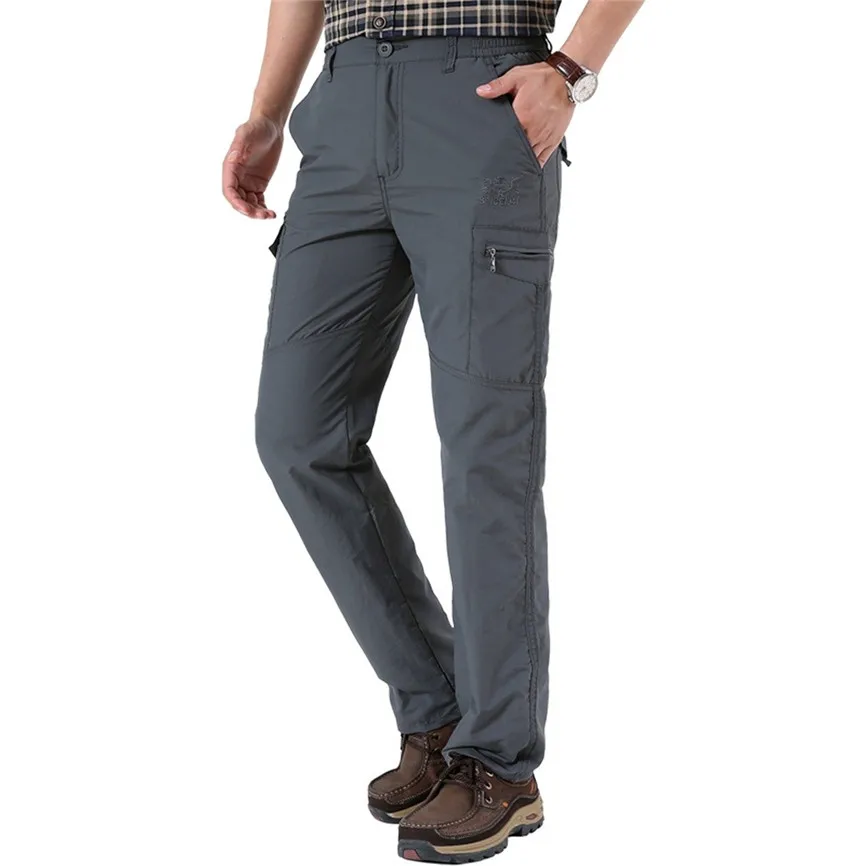 Новинка, Мужские штаны с несколькими карманами, эластичная талия, спортивные штаны, мужские брюки, хип-хоп, мужские повседневные однотонные уличные штаны для бега - Цвет: Gray