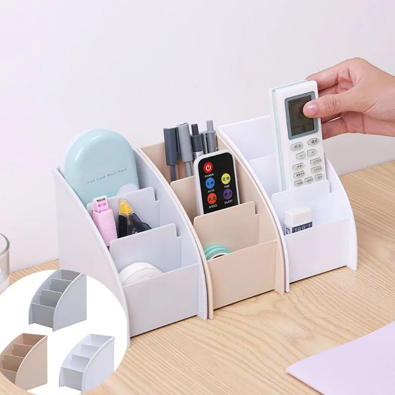 

3 Grid Simple Remote Control Box Cosmetics Desktop Storage Plastic Case Stand Holder Home Office Stationery Phone Organizer