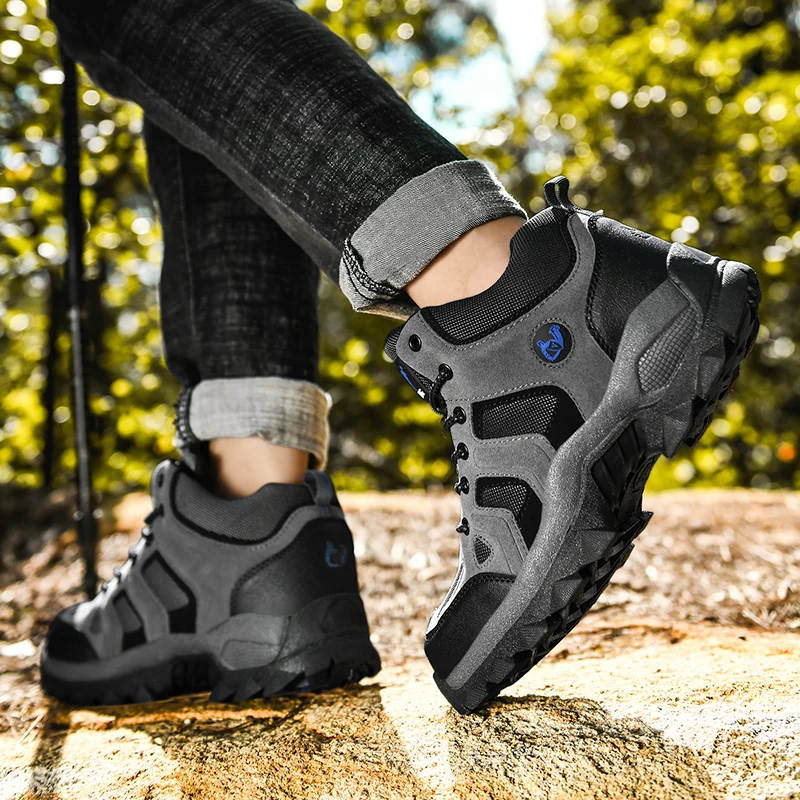 Large Size Outdoor Ankle Boots Men Snow Boots Fashion Lace Up Casual Sneakers Leather Winter Cowboy Footwear Hiking Shoes Spring