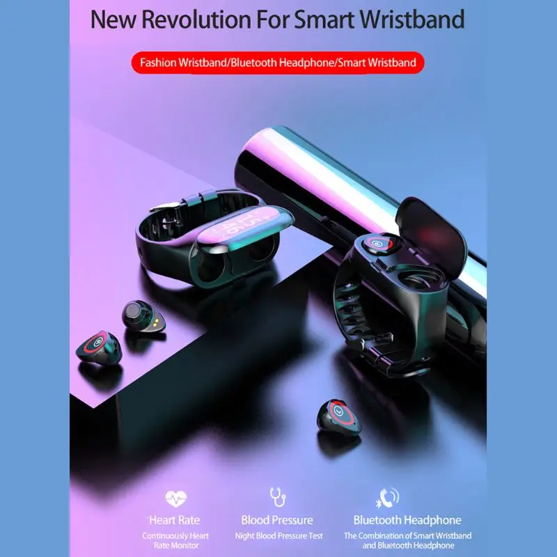 1 Набор смарт-часов TWS Bluetooth 5,0 беспроводные наушники монитор сердечного ритма браслет