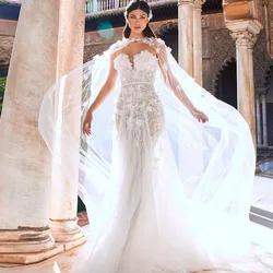 Sevintage Exquisite Wedding Dresses 3D Flowers Lace Appliques Wedding Dress Princess Mermaid Bride Gown Backless Bridal Gowns