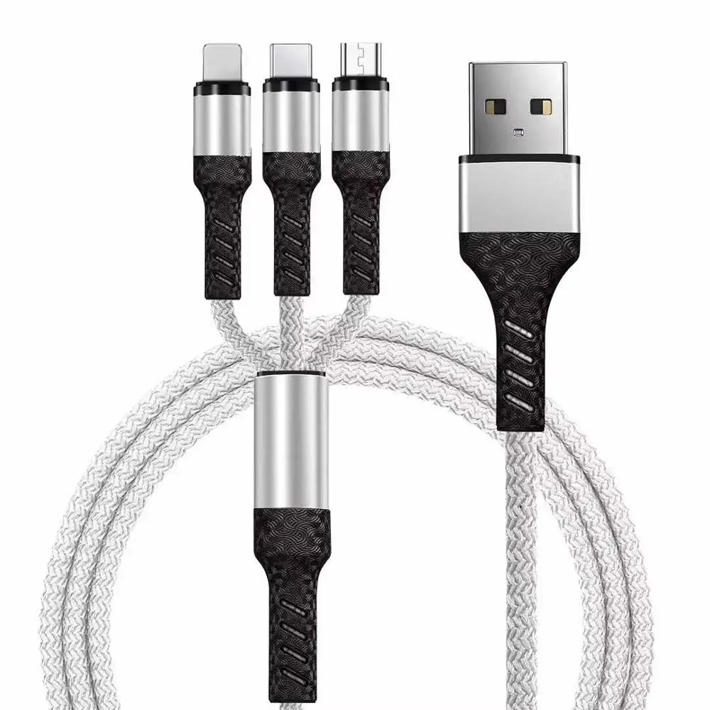 USB кабель 3A Быстрая зарядка для iPhone зарядное устройство 3 в 1 микро USB кабель для Android USB TypeC кабели для мобильных телефонов - Цвет: Серебристый
