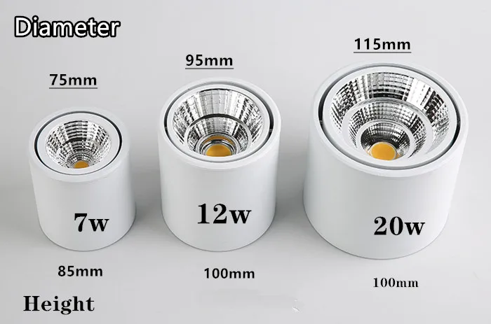 Cob-светодиоды с регулируемой яркостью потолочный светодиодный светильник 7 Вт 12 Вт 20 Вт 110/220 В Холодный/теплый белый поверхностный монтаж внутреннего освещения