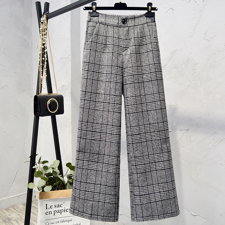 Woherb Plaid Pants High Waist Wide Leg Trousers Loose Autumn Winter Straight Pantalones Korean Fashion New More Style 91095 - Цвет: 3