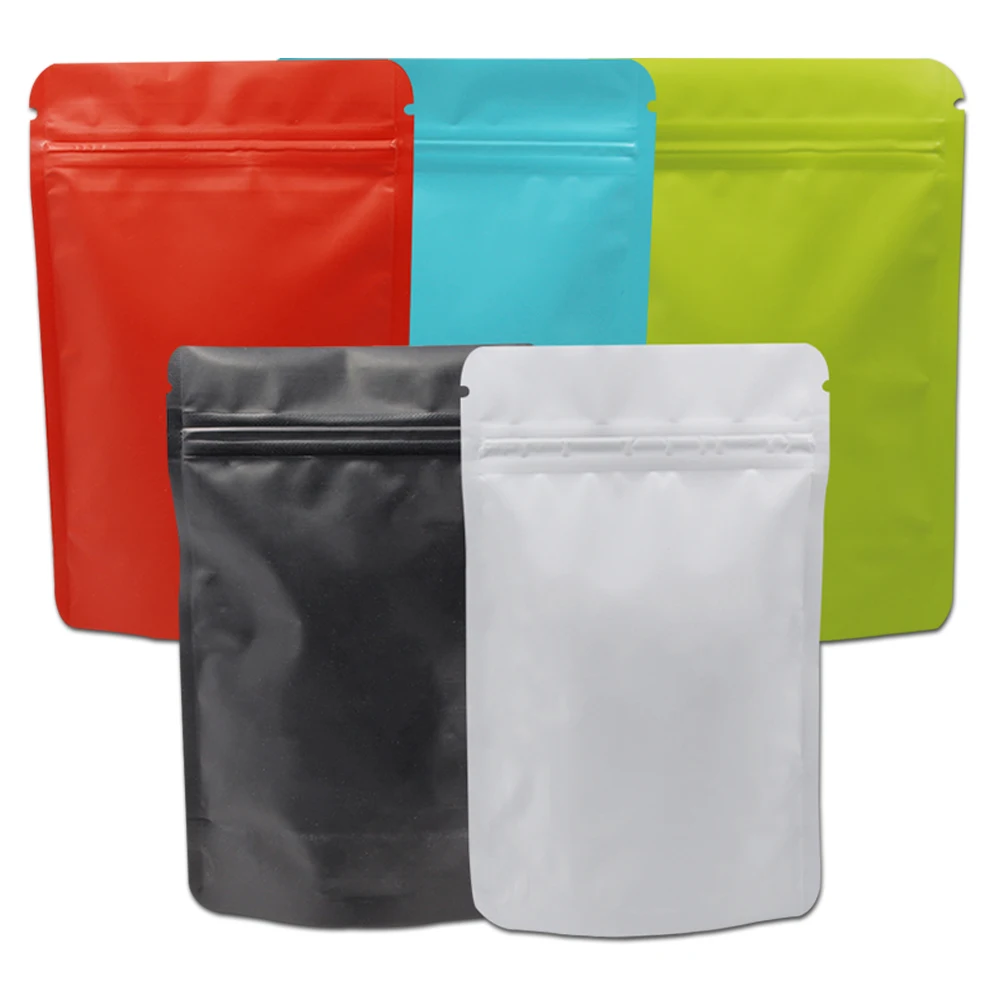 

50pcs/Lot Stand Up Resealable Pure Aluminum Foil Zip Lock Ziplock Storage Bag Coffee Powder Packing Self Seal Matte Package Bag