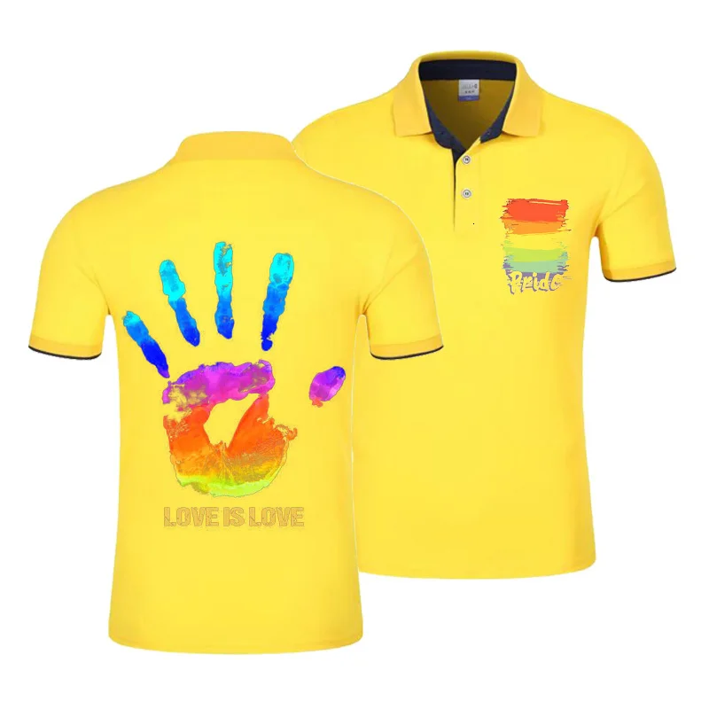 Поло, топы из чистого хлопка с принтом логотипа, дышащие рубашки для молодых пар, спортивные разноцветные, Прямая поставка - Цвет: yellow-1