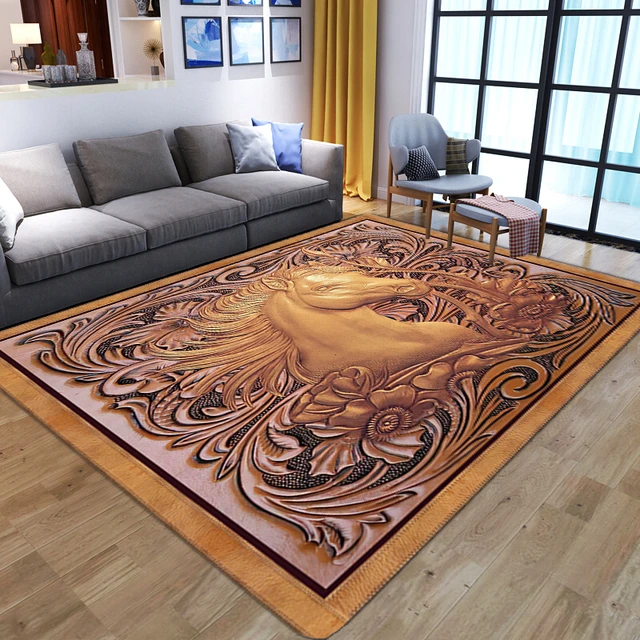 Tappeti classici modello cavallo 3D intaglio del legno tappeto stampato  soggiorno spugna morbida tappetini bagno assorbire