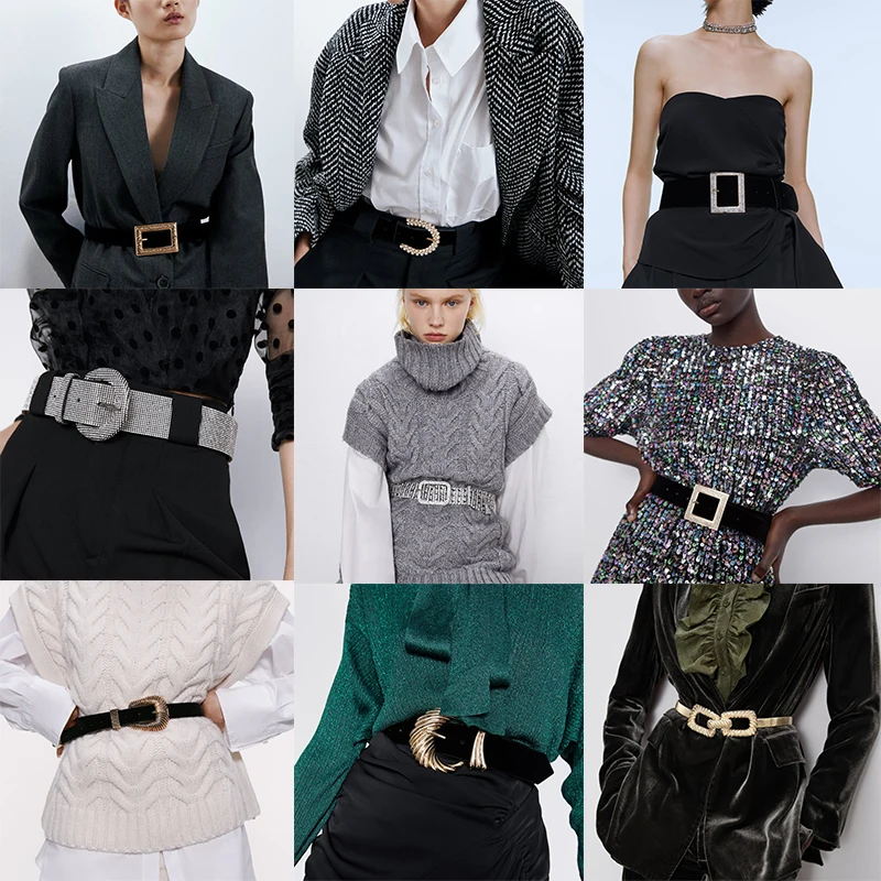 Newly Fashion ZA Metal Buckle Belts Luxury Color Gold Bright Crystal Waist Belt Women Accessories Body Jewelry Leisure Dress | Украшения и