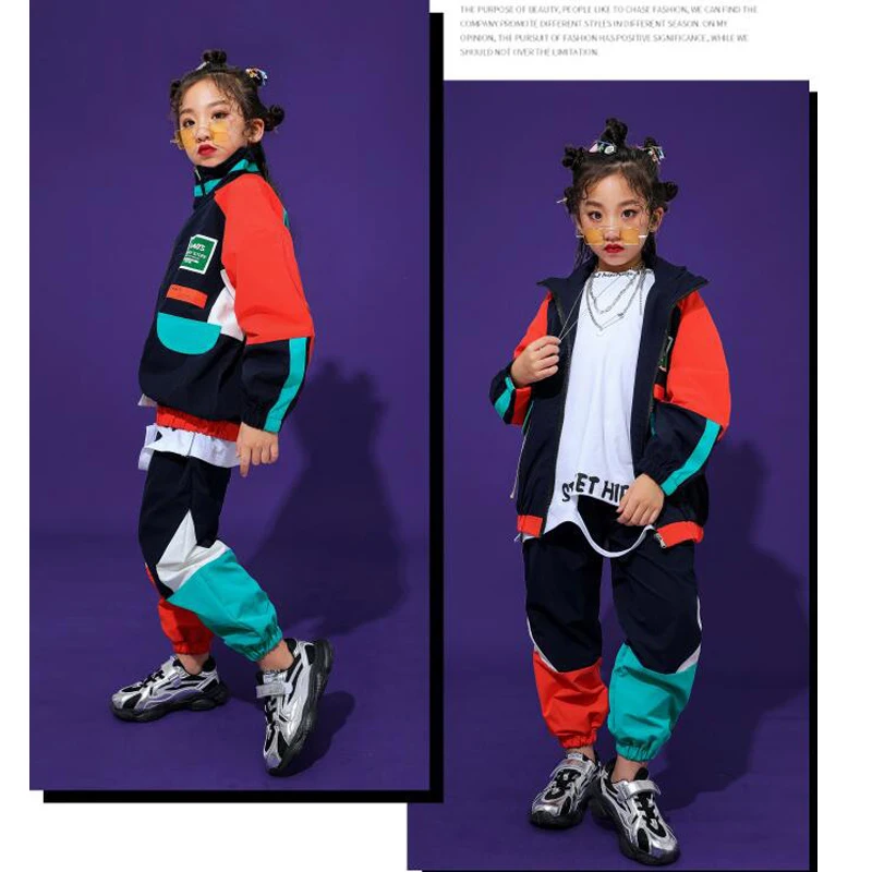 Модная детская одежда в стиле хип-хоп, топ, пуловер с карманом, повседневные штаны для девочек и мальчиков, Джазовый танцевальный костюм