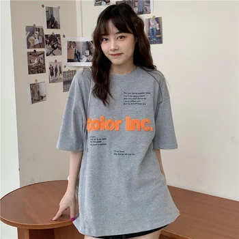 

2020 New Summer Preppy Style Cotton O Neck Short Sleeve Loose Women T-shirt Fashion Letter Print Korean Clothes Free Shipping