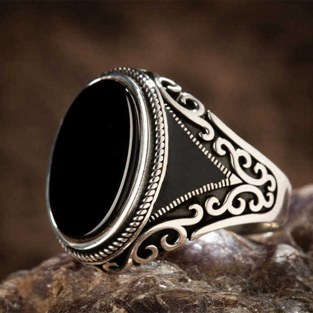 Handmade Turkish Ring For Men Vintage Double Swords Black Red Zircon Rings Punk Trendy Religious Muslim Islamic Jewelry