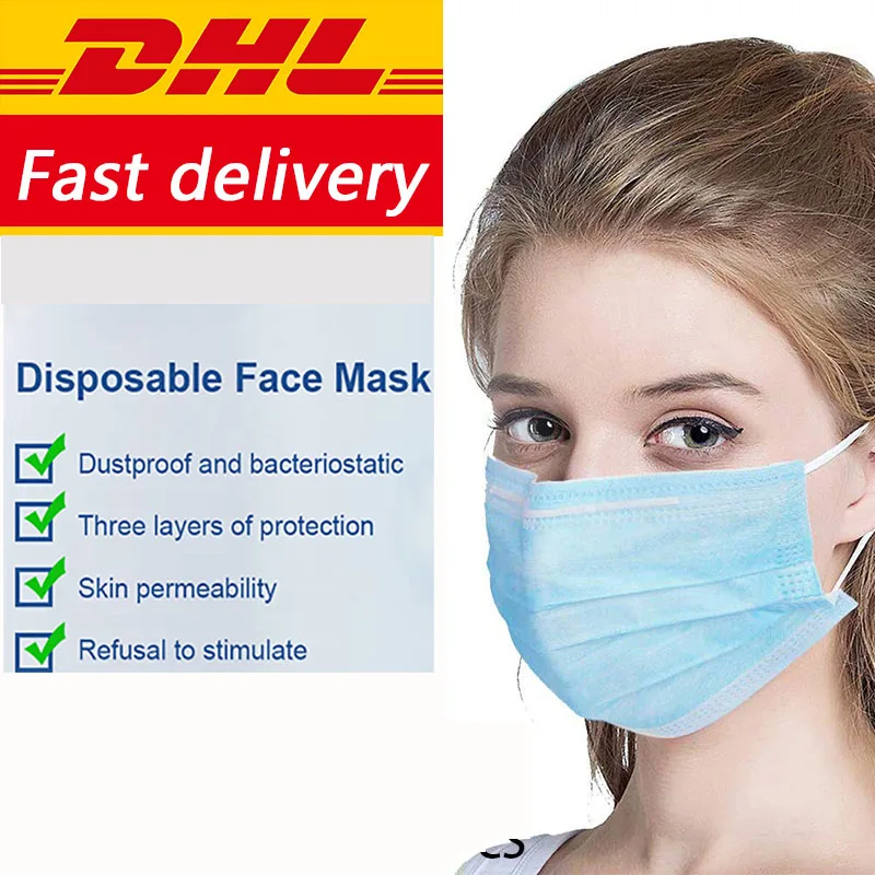 

100PCS Disposable Protective Mask 3 Layers Dustproof Facial Protective Cover Masks Maldehyde Prevent bacteria anti-virus Masks