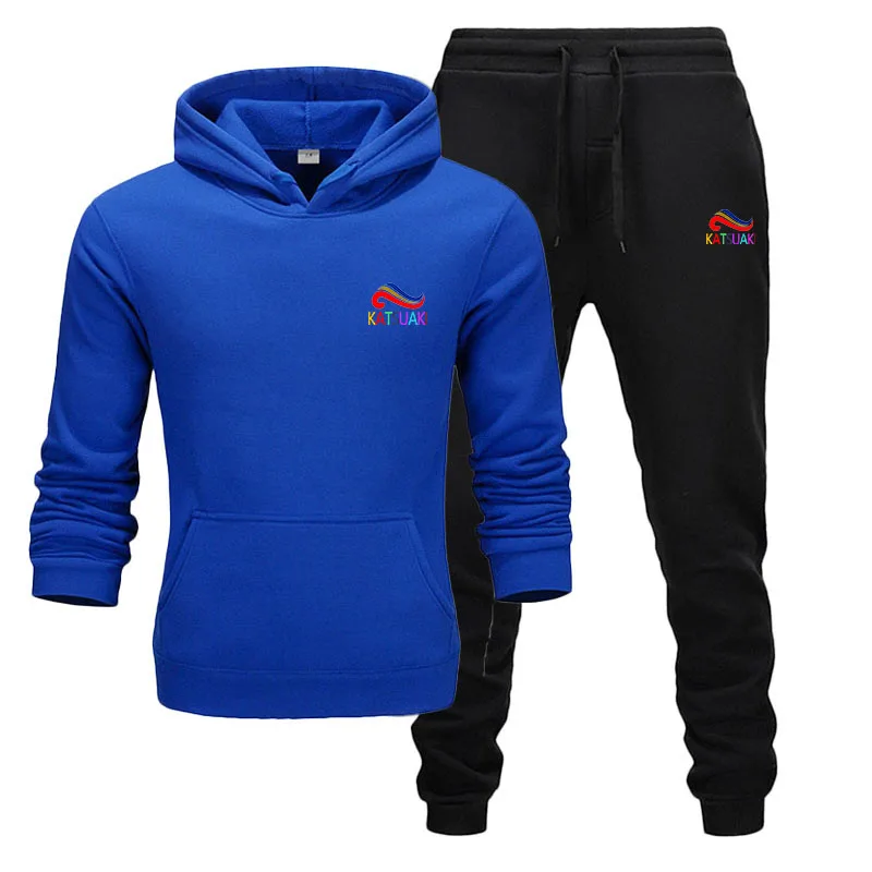 Royal blue black Бренд, весенние спортивные костюмы, милые и забавные модные хип-хоп толстовки+ штаны, спортивные костюмы, катсуаки, повседневные мужские спортивные комплекты - Цвет: Royal blue black