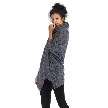 

Loose Solid Cloak Sweater Women Batwing Sleeve Irregular Turtleneck Sweaters Knitted Tops Plus Size Sweater