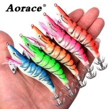 1 шт., 11 г/10 см, светящаяся приманка для кальмара, джиг, рыбалка, дерево, креветка, наживка каракатица, Джиги, приманка, Спиннербейт, деревянная креветка с 2,5# крюком