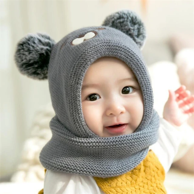 Écharpe à capuche tricotée pour bébé, chapeau et écharpe en peluche pour  enfant, Protection chaude en