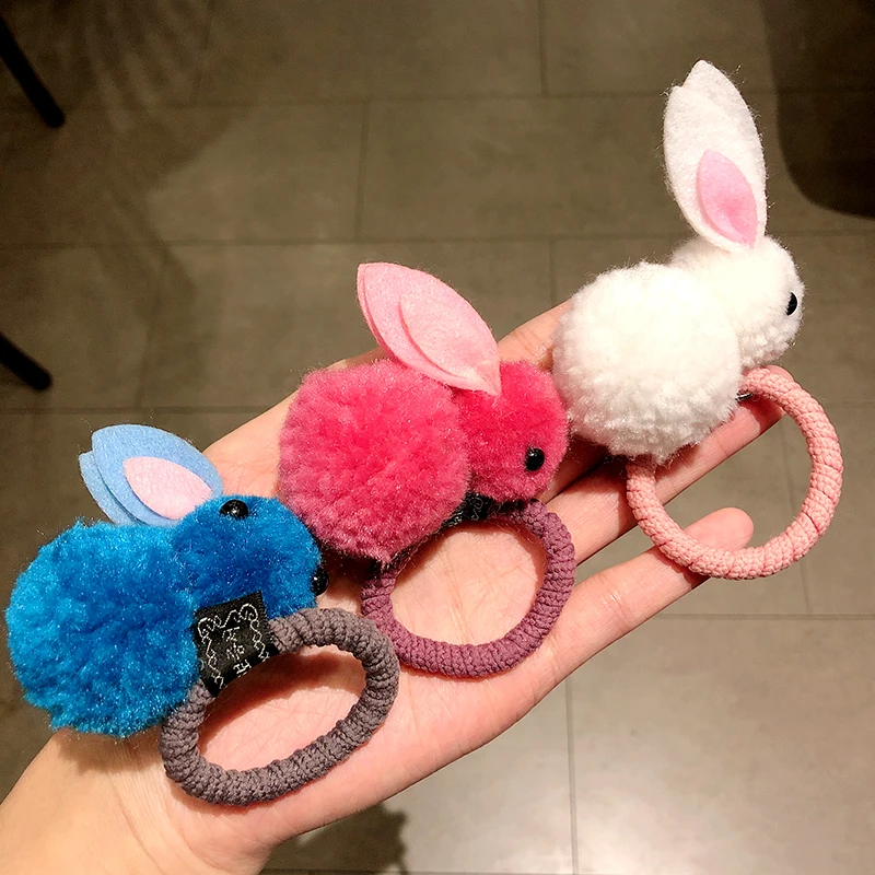 Cute Colorful Plush Rabbit Headband For Girls Sweet Hair Clip Elastic Hair Band Hairpin Ponytail Holder Fashion Hair Accessories