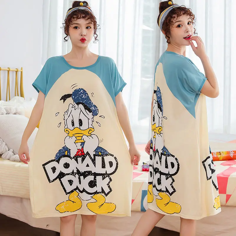 1Pcs Cartoon Donald Duck Print Nightdress New Women's Pajamas Loose Short-Sleeved Pajamas Nightdress Cute Pajamas