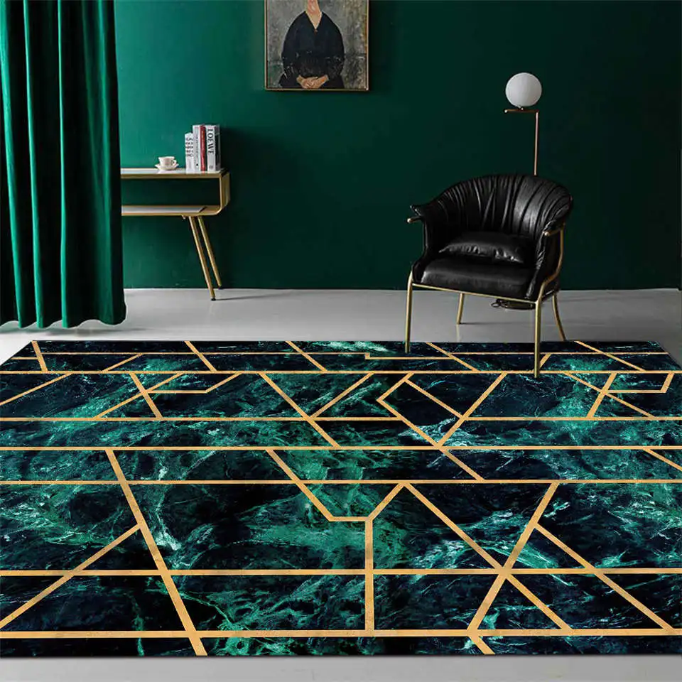 Emerald Green Marble Rug Living Room Large Luxury Decoration Nordic