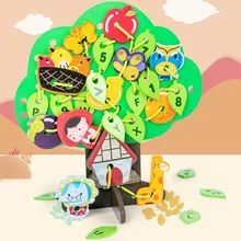 Jouets en bois Montessori, blocs d'arbre à fruits de dessin animé pour enfants, jeu de perles d'enfilage, jouets éducatifs précoces, cadeau pour enfants