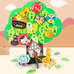 Juguetes de madera Montessori para niños, bloques de árbol de Fruta de dibujos animados, juego para enhebrar cuentas, juguetes educativos para edades tempranas, juguete de cuentas
