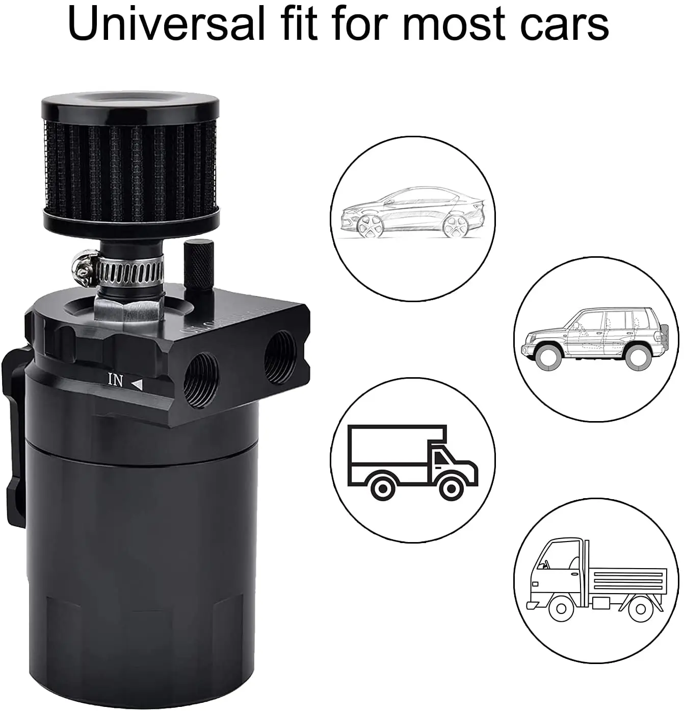 Oil Catch Can Car Baffled Reservoir Tank with Air Filter Breather Aluminum Fittings Oil Dipstick Hole