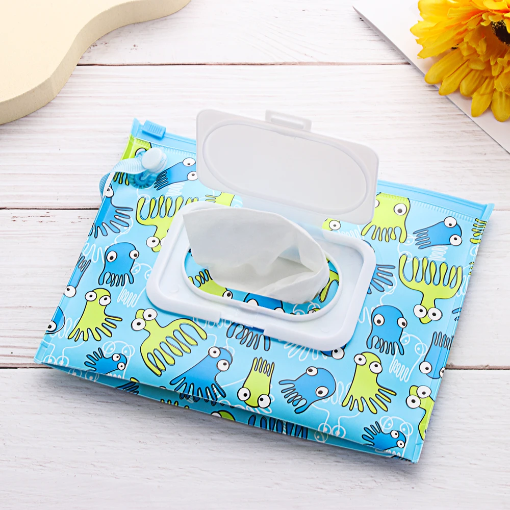 Baby Wet Wipe Pouch Wipes Holder Case Flip Cover Snap Strap Reusable