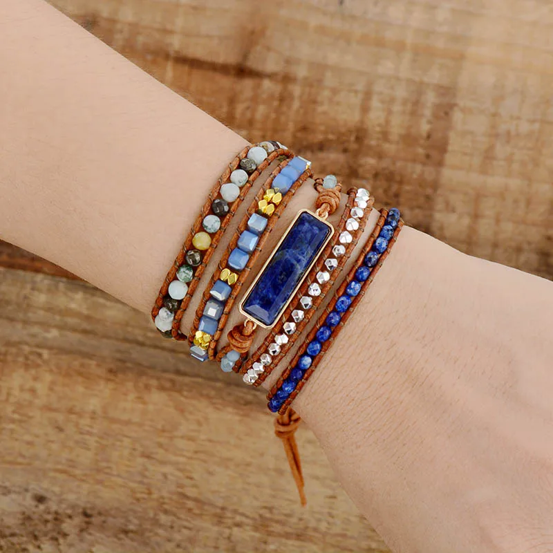 Unique 5 Times Leather Rope Bracelets Femme Semiprecious Stone Wrap Bracelets Multilayers Beads Bracelet - Image 3