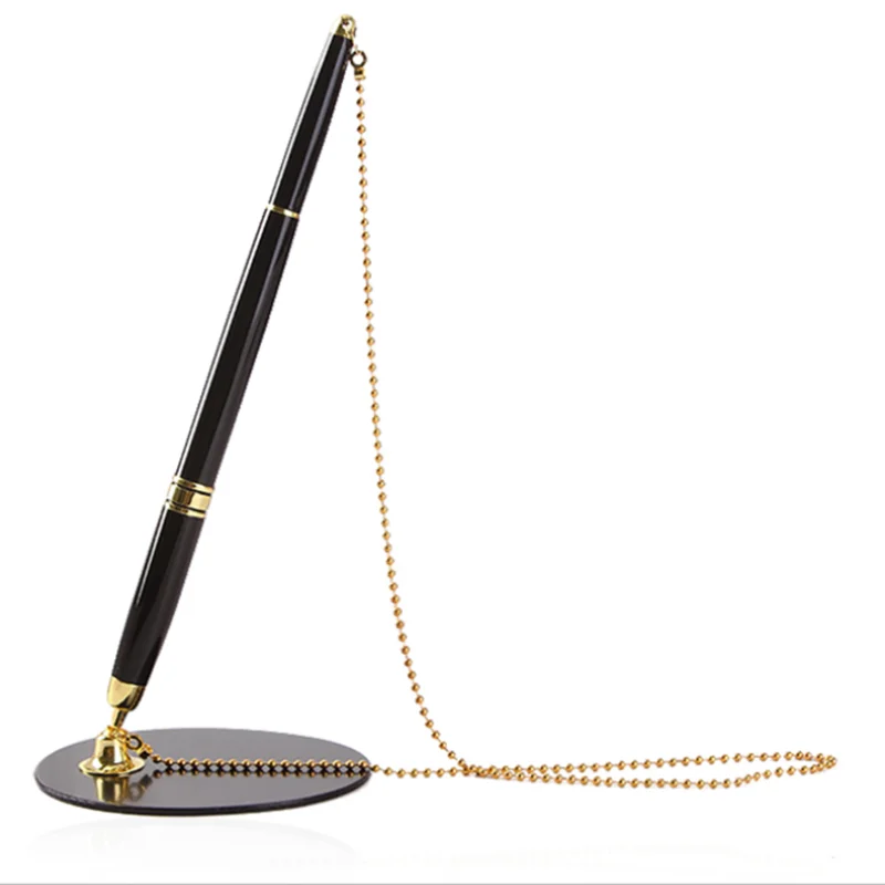 1Pcs Classic Metal Ballpoint Pen Secure Chain Attached Base Stand Desk Office Counter Signature Pens Stationery Gift | Канцтовары для