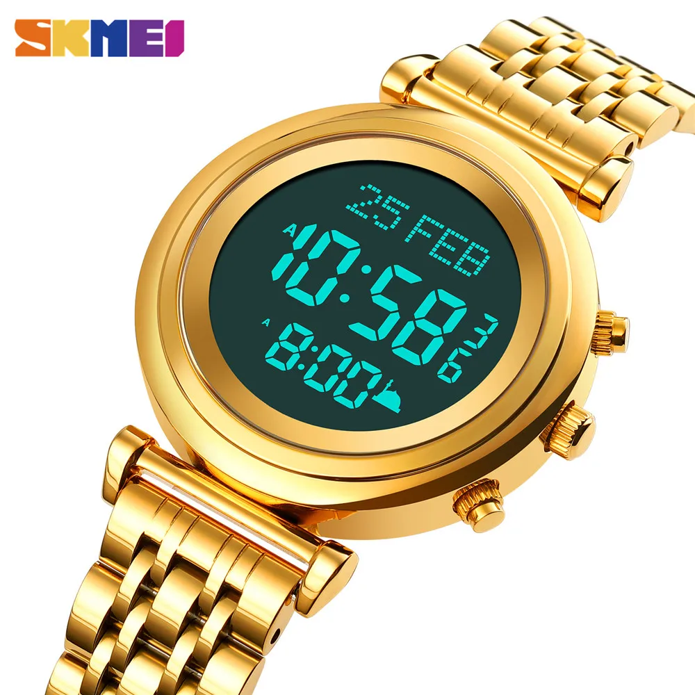 SKMEI Muslim Qibla Watch Men Adhan Alarm Clock Hijri Calendar Islamic Al Harameen Fajr Time Wristwatch For Mens reloj hombre | Наручные