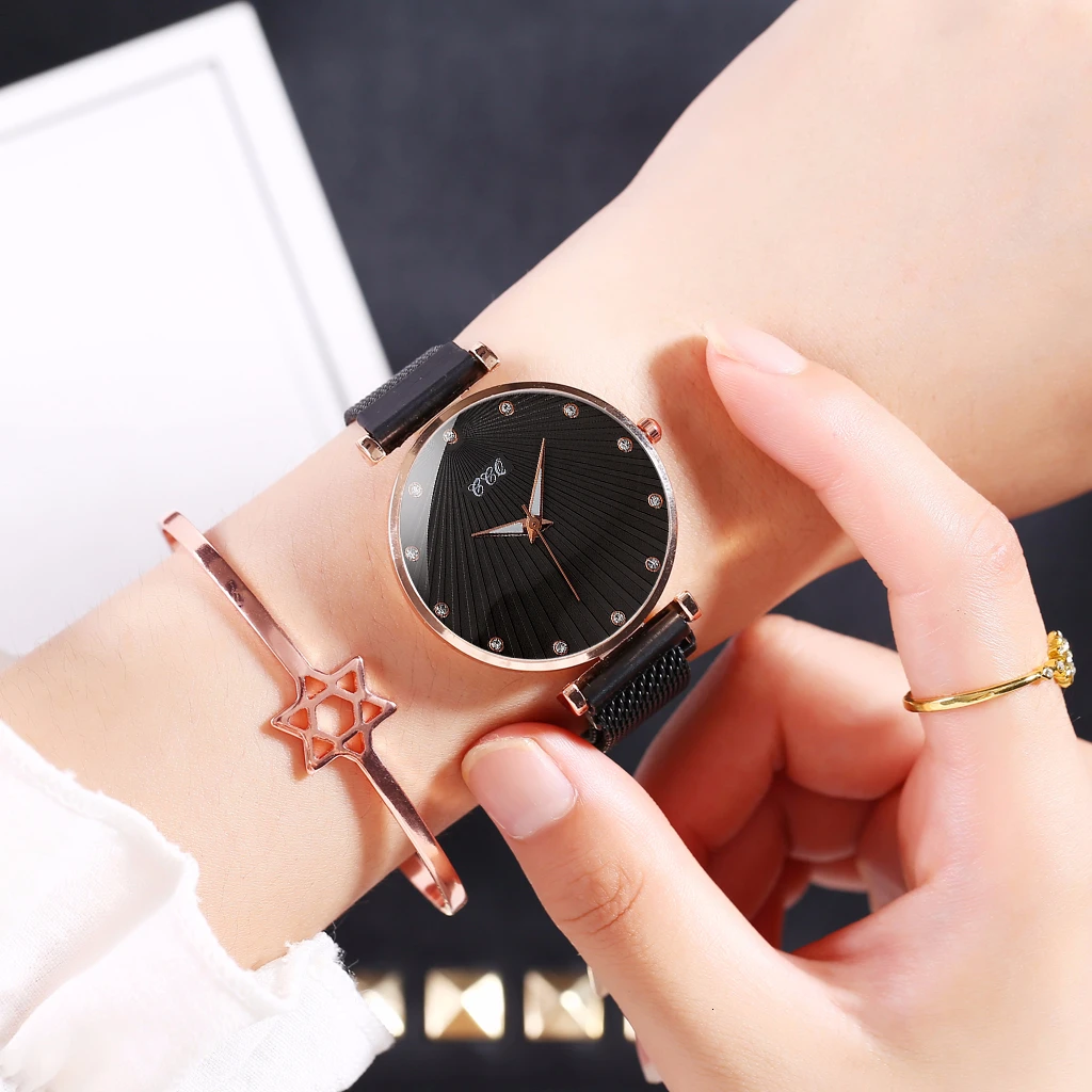 

Relogio Feminino Ladies Watch Top Brand Women Black Magnet Buckle Rhinestone Watch Luxury Ladies Quartz Diamond Watches Clock