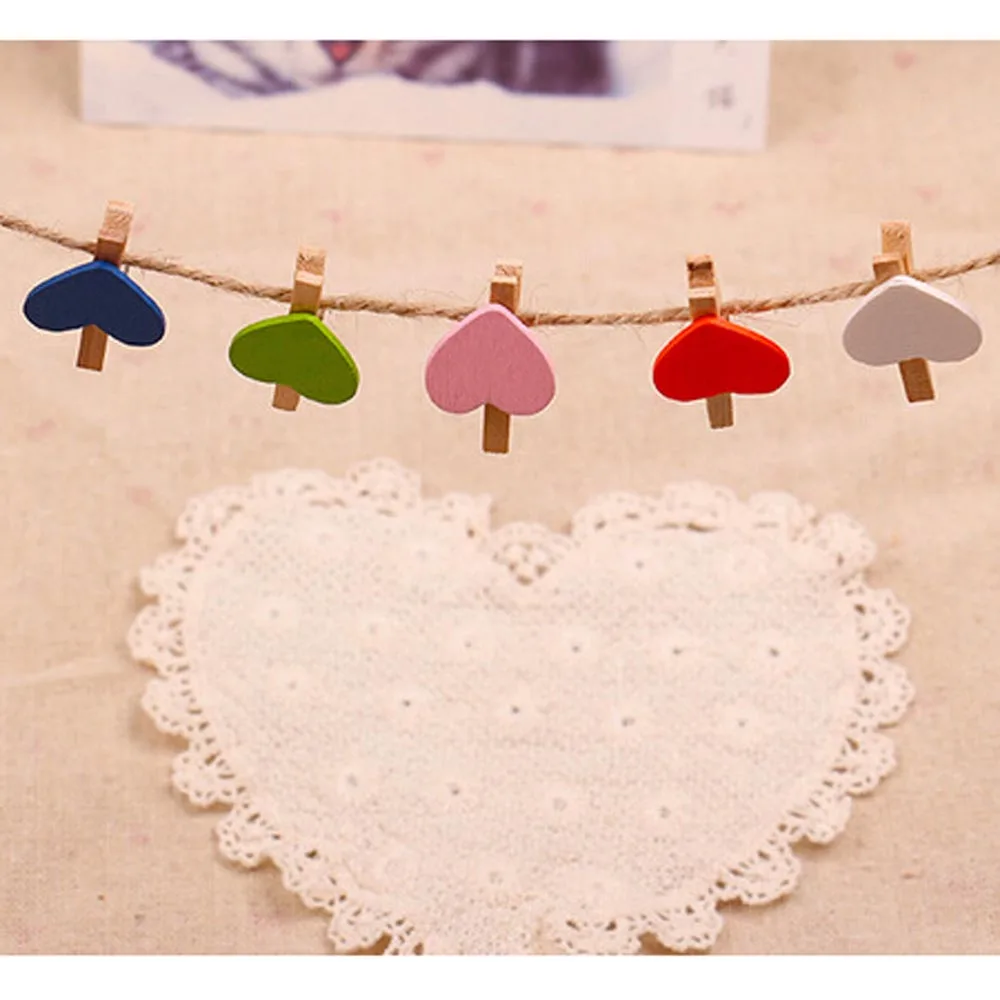 Clothes pegs,photo clips Photo Clip Memo Paper Peg Clothespin Wooden Colored Love Heart 30x4mm 20pcs Valentine's Day Wedding Party Craft Decor