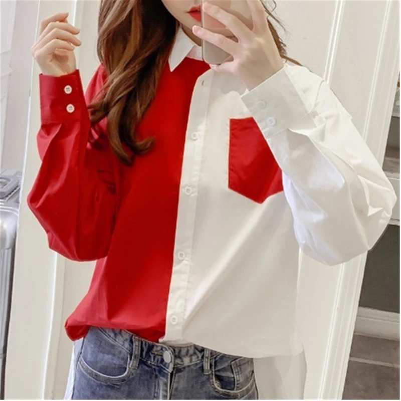 Novedad de 2020! Blusa para Mujer de Color rojo blanco con contraste a la  moda, Blusas de Mujer de un solo pecho, camisas coreanas elegantes, partes  superiores nuevas para Mujer|Blusas y camisas| -