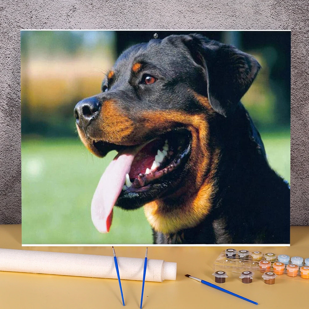動物犬ロットワイラー数字で絵画完全なキットアクリル塗料50 70キャンバスロフト壁描画 番号でペイント Aliexpress