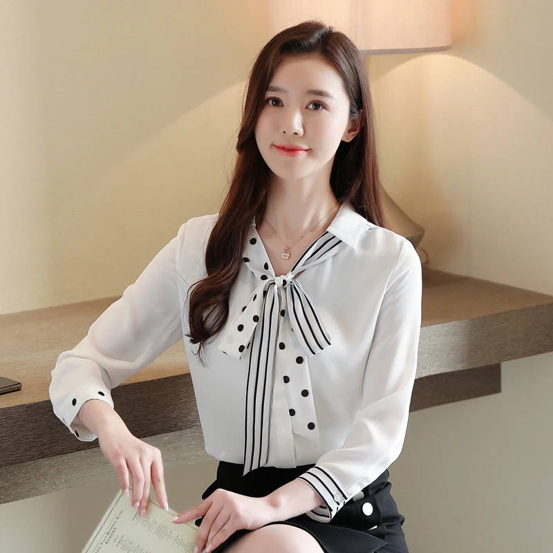 Korean Fashion Chiffon Blouses Women Print Blouse Shirts Elegant Woman V Neck Shirt Plus Size Women Blouses Blusas Mujer De Moda - 4.00066E+12