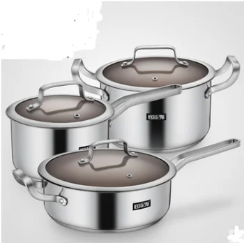 

Stainless steel pot 3pcs milk pot soup pot frying pot combination cookware set kitchen pot