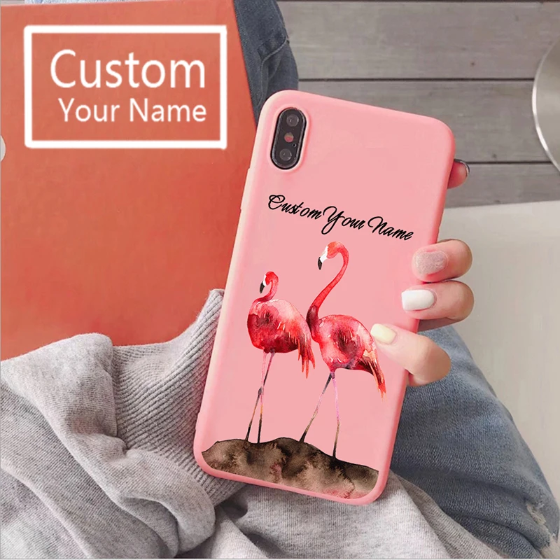 

Custom Name iphone7 xr 11 pro max Cases Liquid Silicone Baseus Phone Case Shell Flamingo Cover SE 2020 Phone Case for Girls