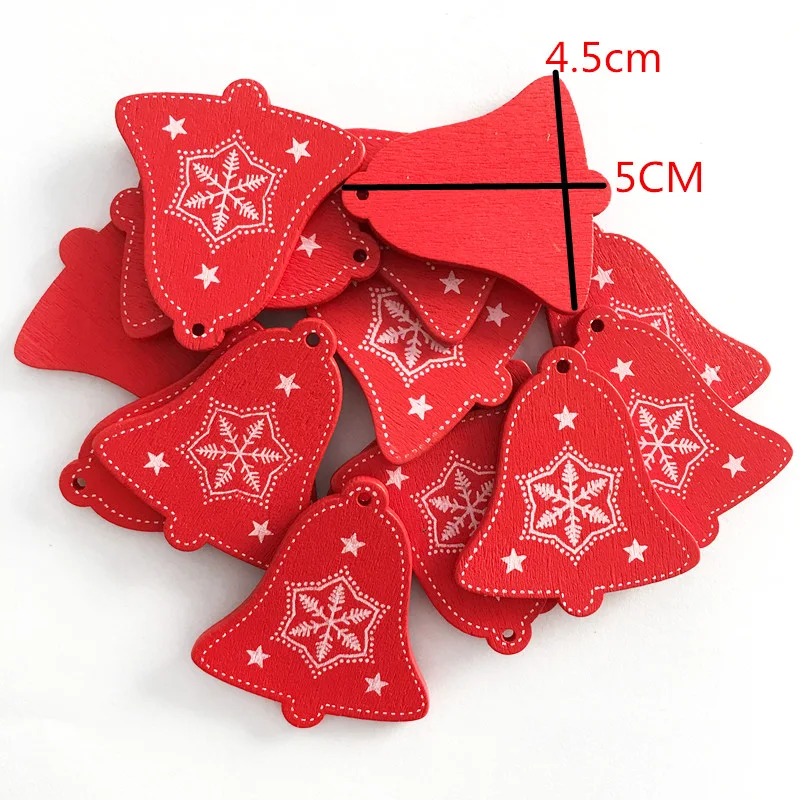 10Pcs 5cm Wooden Chistmas Tree Pendant Ornament New Year Christmas Party Decoration Noel Craft Gift Hanging Supplies - Цвет: 13