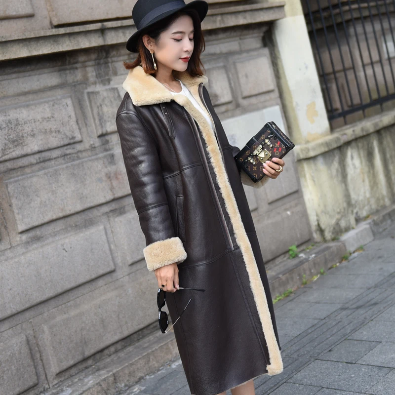 

AYUNSUE Real Fur Coat Women Winter Shearling Jacket Long Merino Sheep Fur Coats and Jackets Women Genuine Leather LL0029 KJ3132