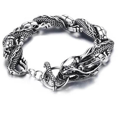 Европейский и американский модный винтажный браслет с драконом из нержавеющей стали, цепочка в стиле панк, мужской браслет из титановой стали с драконом