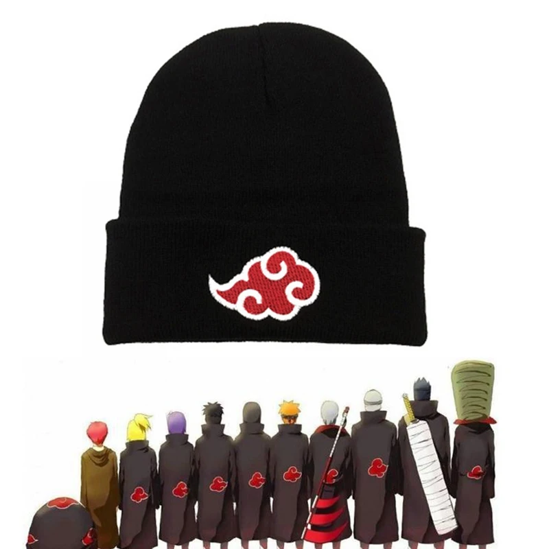 Японский логотип Akatsuki Аниме Наруто повседневные шапочки для мужчин и женщин вязаная зимняя шапка сплошной цвет хип-хоп Skullies шапка унисекс