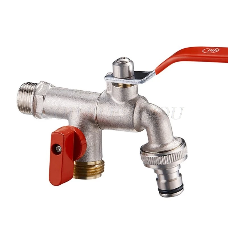 90 Degree Double Valve Water Tap Durable Brass Manual Adjust Faucet for Home Outdoor Garden Tools Drop Shipping 2