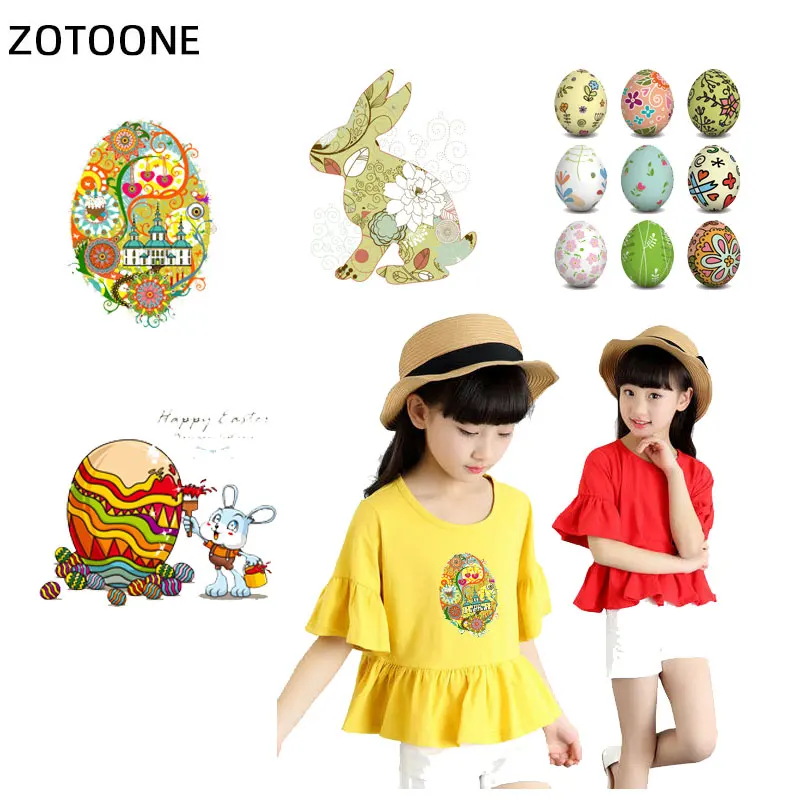 

ZOTOONE Easter Eggs Iron-On Heat Transfers Ironing Stickers Stripe on Clothes Iron on Patches for T-shirt Gifts for Baby H