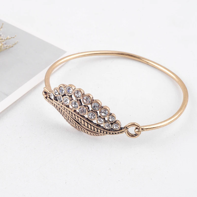 Ethnic Gold Color Crystal Wing Bangle For Women Wedding Gift Handmade Wholesale Jewelry