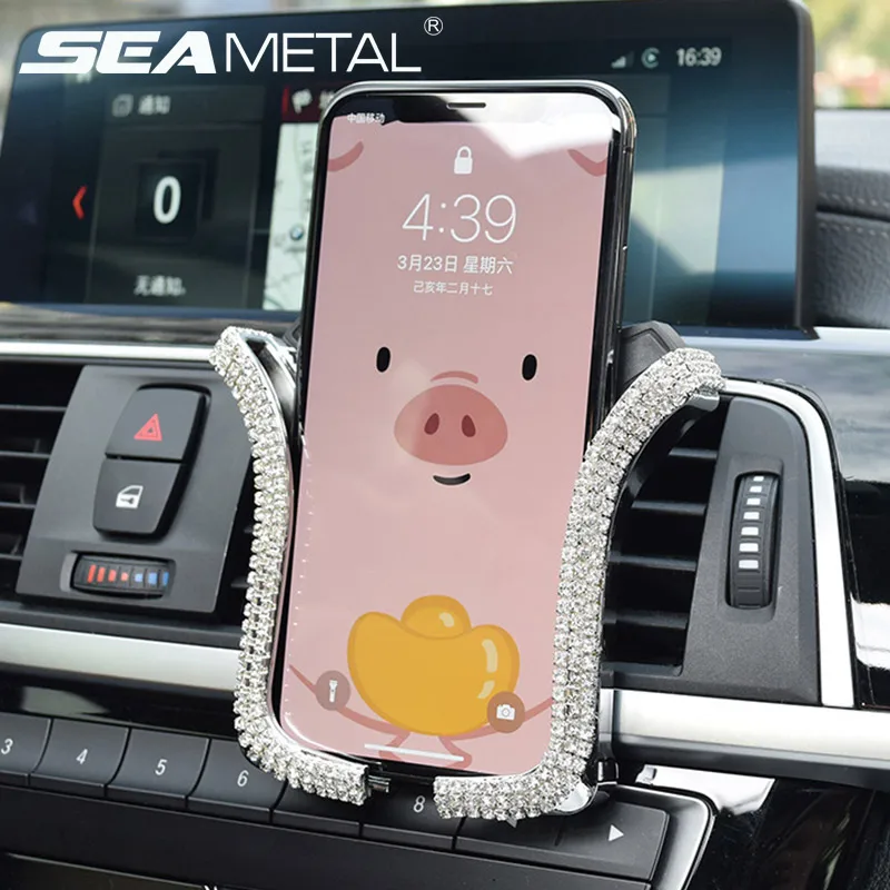 

Bling Bling Car Phone Holder Rhinestones Air Vent Smartphone Support Crystal Diamond Phone Clip Car Styling Interior Accessories
