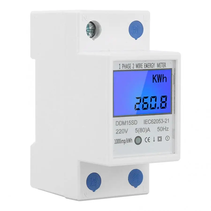 

1-5pcs 5-80A DDM15SD 35mm DIN Rail Energy Meter LCD Backlight Digital Display Single Phase Electronic Energy KWh Meter