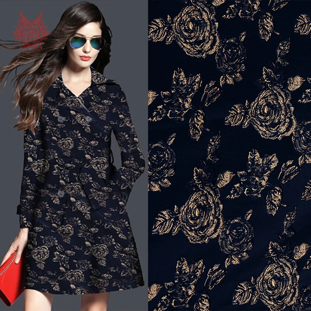 Италия 3D Роза печатных мода металлик жаккард парча ткань одежда для женщин Весна Осень Платье Тренч tissus SP5932