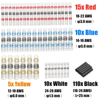 

150Pcs Mixed Heat Shrink Electrical Wire Connectors Insulated Solder Sleeves Waterproof Butt Terminals 10-22AWG